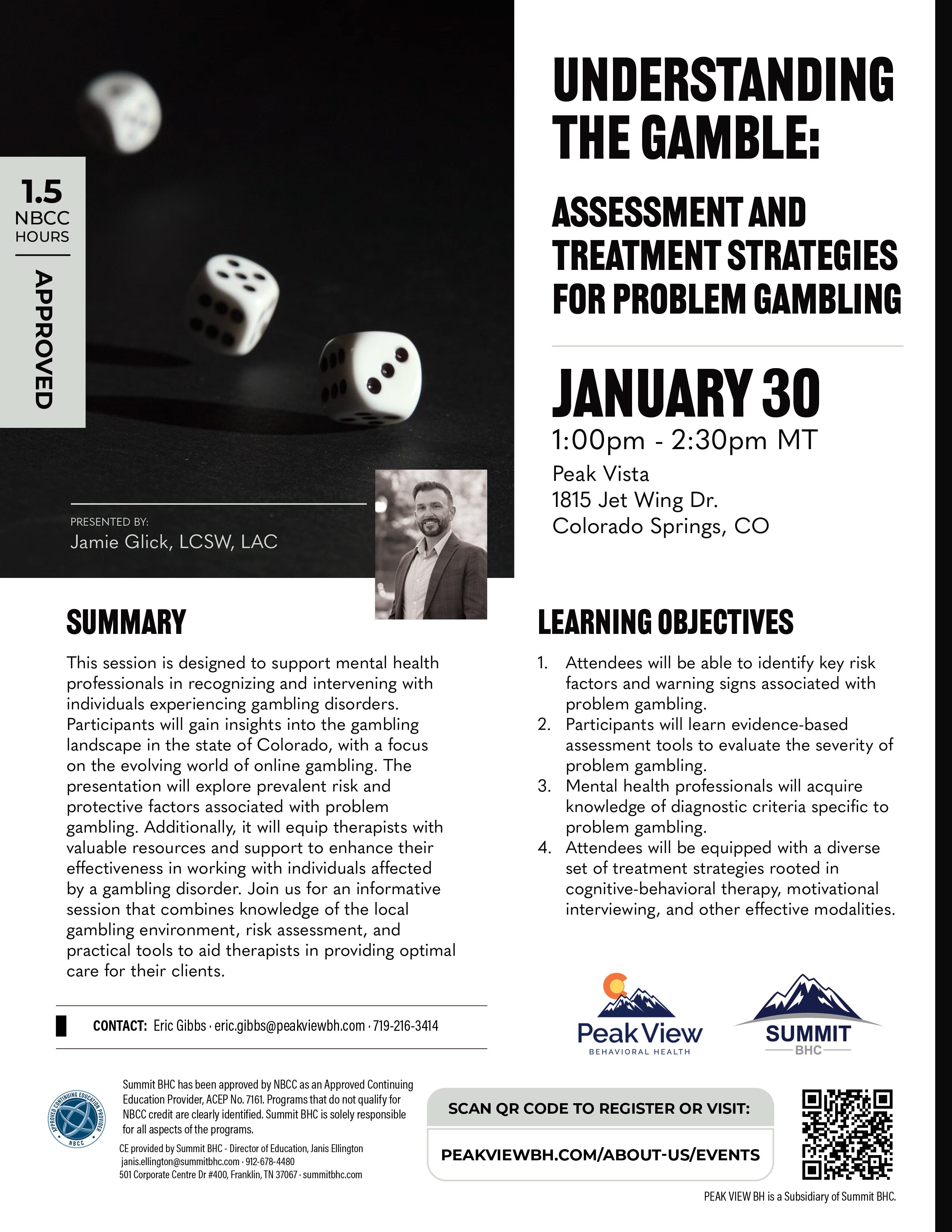 Understanding the Gamble: Assessment and Treatment Strategies for Problem Gambling, This session is designed to support mental health professionals in recognizing and intervening with individuals experiencing gambling disorders.
