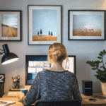 A woman working at a desk.
