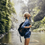 A woman on a hike.