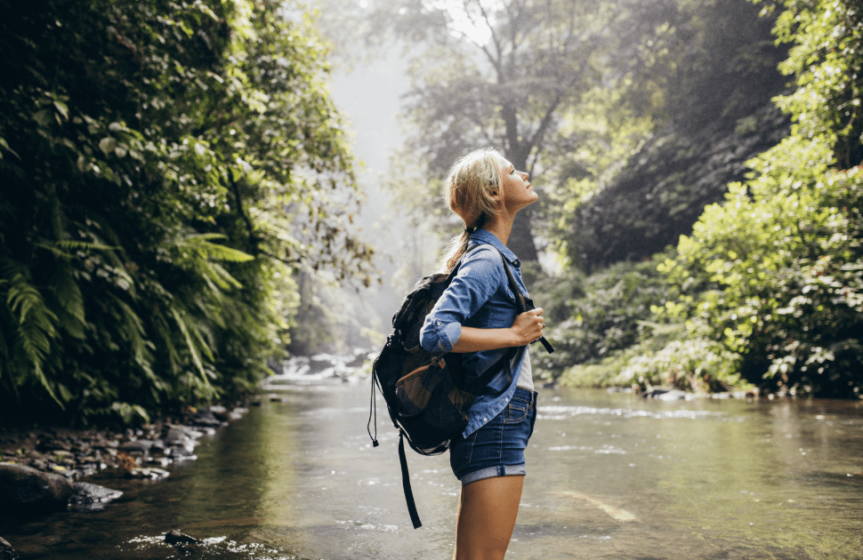 A woman on a hike.